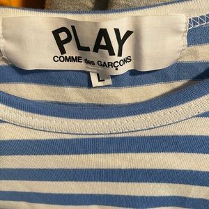 CDG Play blue striped long sleeve shirt, fits more like a medium than large